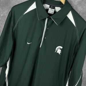 Michigan State Spartans Nike Polo Shirt Men's L‎ Green White Vintage College